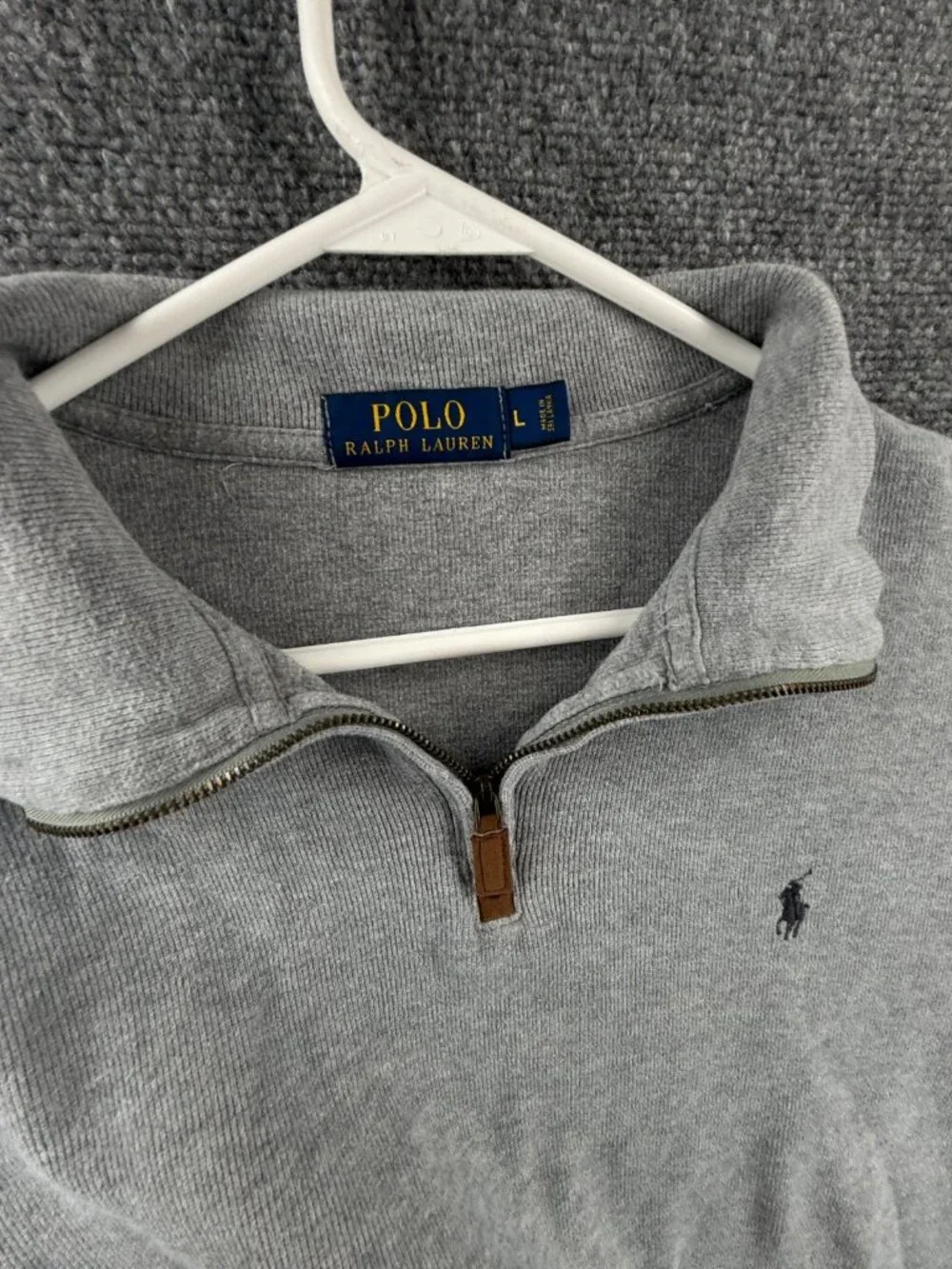 Polo Ralph Lauren Light Gray Pullover Cotton 1/4 Zip Sweater Men Large Knit Pony